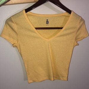 Soft Yellow Cropped V Neck